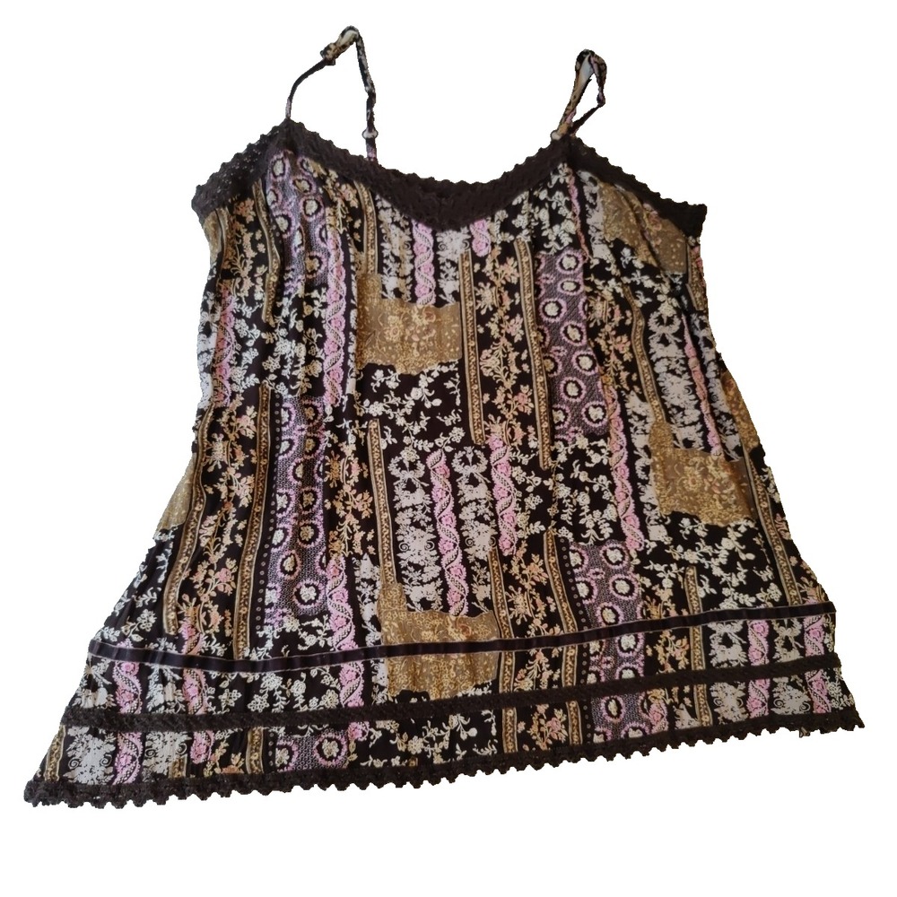 Vtg Y2K Paisley Patchwork Cami Fairycore Earthy Babydoll Velvet Crochet Womens M